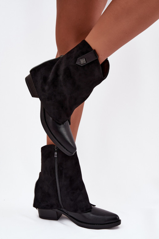 pašiltinti kaubojiško stiliaus aulinukai su kulniukais juodos spalvos Sylvette