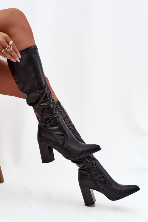 moteriški ilgaauliai batai su kulniukais Vinceza 16511 juodos spalvos