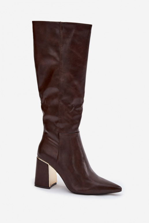 moteriški ilgaauliai batai su kulniukais Ze aukso spalvosm Elementas CzekoladoĮe Alessine