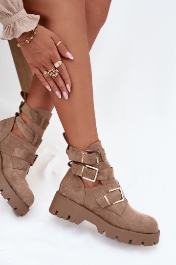 Moteriški aulinukai su juostelėmis I aukso spalvosmi su sagtimismi smėlio spalvos Helisse