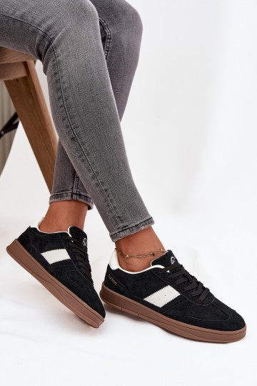 iš zomšos Sneakers modelio batai Moteriškas Vinceza 14029 juodos spalvos