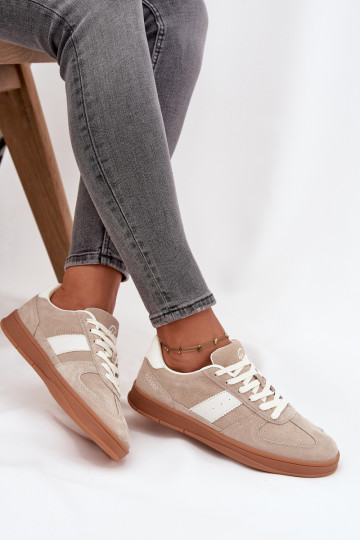 iš zomšos Sneakers modelio batai Moteriškas Vinceza 14029 smėlio spalvos