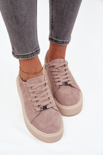 iš zomšos Sneakers modelio batai Moteriškas su platforma Vinceza 79578 smėlio spalvos