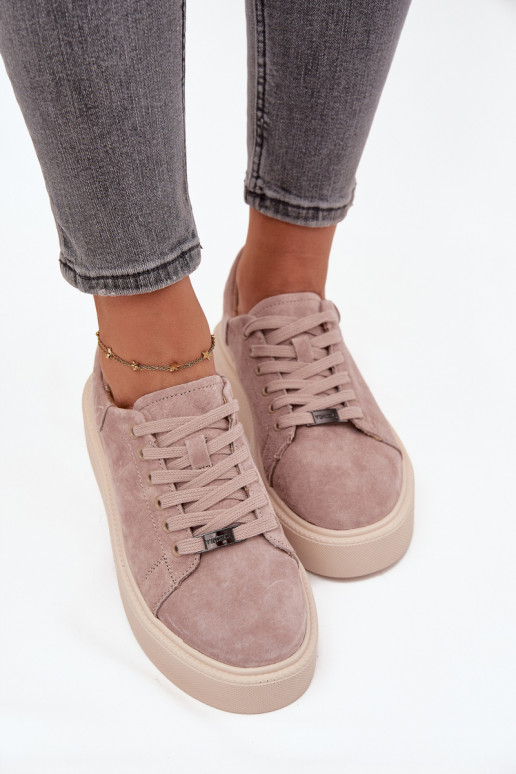 iš zomšos Sneakers modelio batai Moteriškas su platforma Vinceza 79578 smėlio spalvos