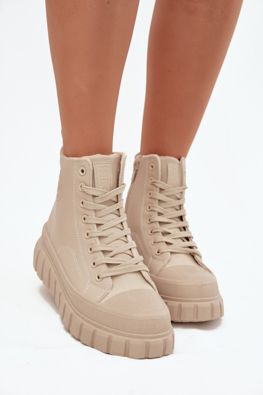 pašiltinti Laisvalaikio bateliai su platforma iš eko odos Big Star SS274535 smėlio spalvos