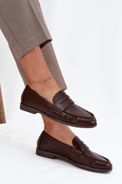 batai Mokasinai Moteriškas iš eko odos rudos spalvos Lilith