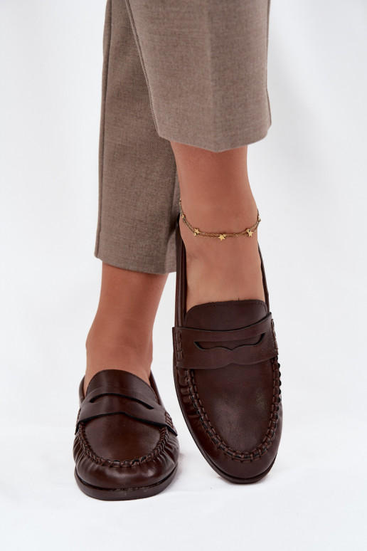 batai Mokasinai Moteriškas iš eko odos rudos spalvos Lilith