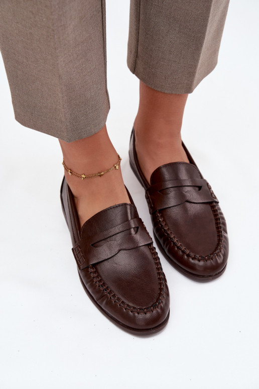 batai Mokasinai Moteriškas iš eko odos rudos spalvos Lilith