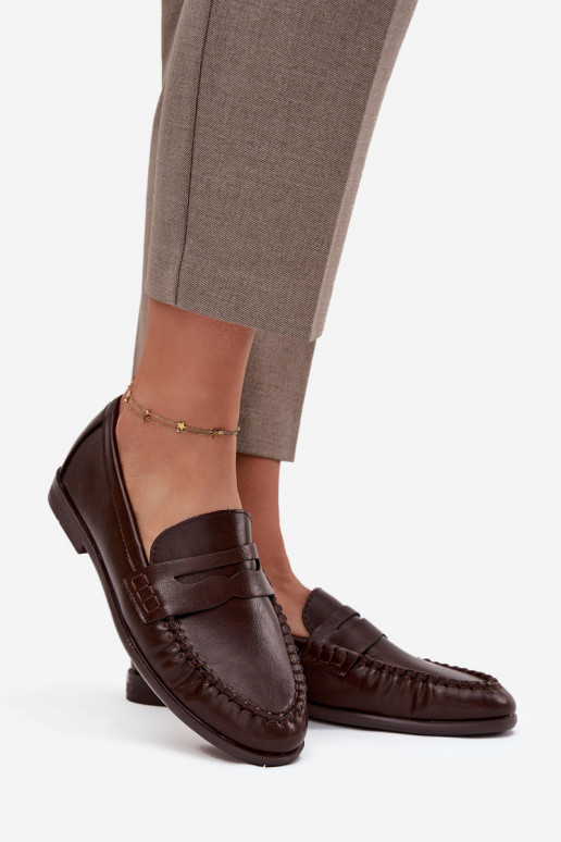 batai Mokasinai Moteriškas iš eko odos rudos spalvos Lilith