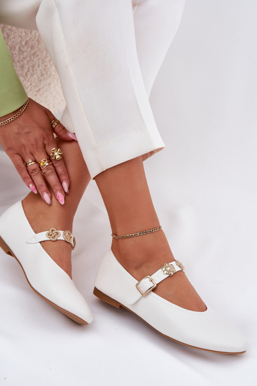 Balerinos Moteriškas su dirželiais I aukso spalvosmi Przypinkami baltos spalvos Firicene Balerinos Moteriškas su dirželiais I aukso spalvosmi Przypinkami baltos spalvos Firicene