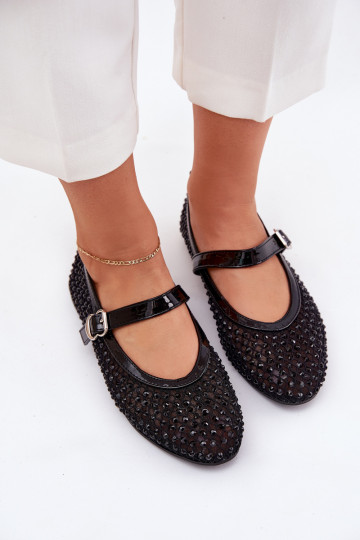 Dekoruotos Balerinos Moteriškas su dirželiais I su sagtimis juodos spalvos Avirae