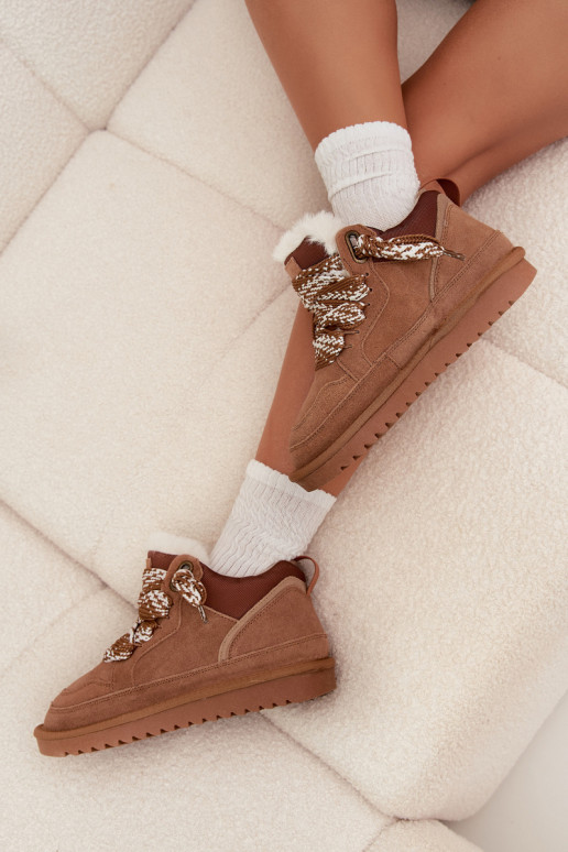 iš zomšos sniego batai Moteriškas su kailiuku I Grubym Suvarstymasm Vinceza 97963 rudos spalvos