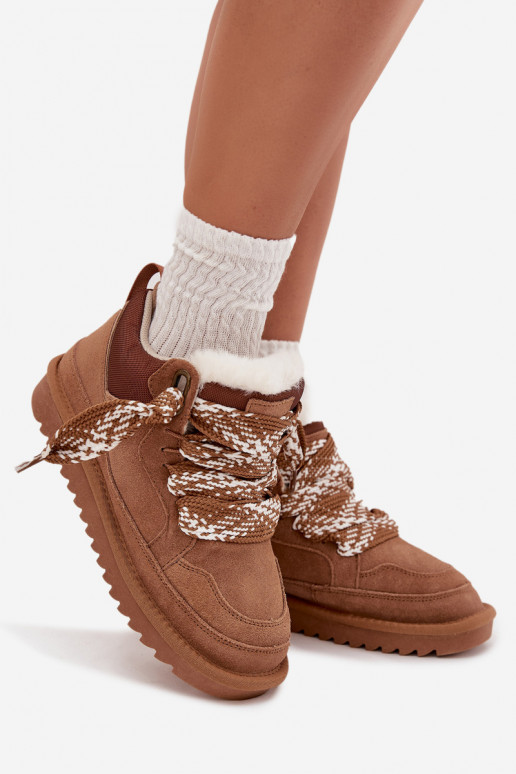 iš zomšos sniego batai Moteriškas su kailiuku I Grubym Suvarstymasm Vinceza 97963 rudos spalvos