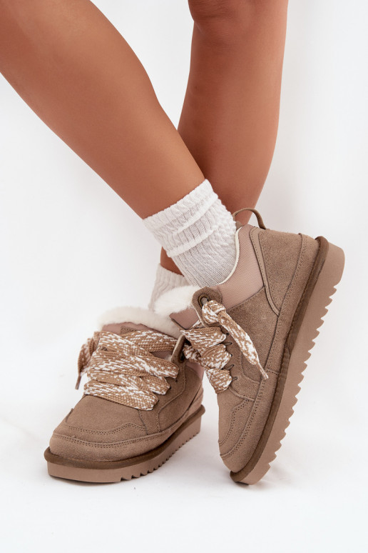iš zomšos sniego batai Moteriškas su kailiuku I Grubym Suvarstymasm Vinceza 97963 smėlio spalvos