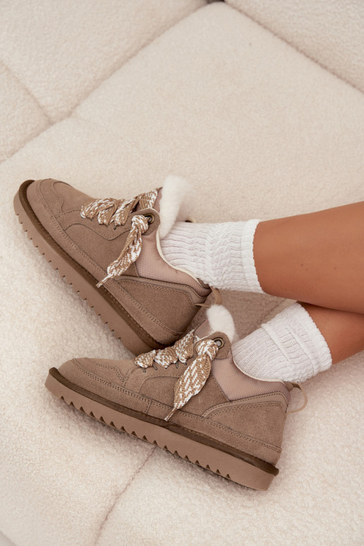 iš zomšos sniego batai Moteriškas su kailiuku I Grubym Suvarstymasm Vinceza 97963 smėlio spalvos