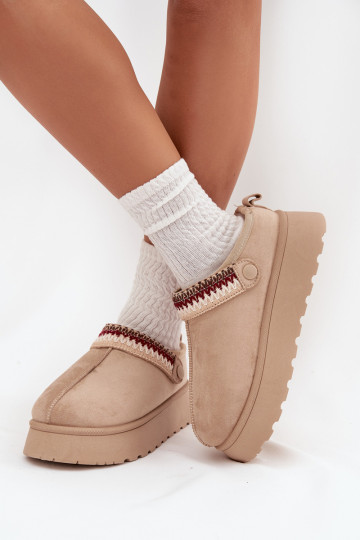 sniego batai Moteriškos žemossuRuchomym Juostelėsem I Haftem su platforma dramblio kaulo spalvos Lyrisse