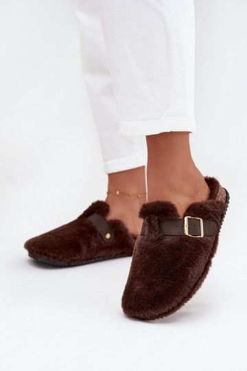 su kailiuku Moteriškos šlepetės su platforma su dirželiais I su sagtimis rudos spalvos Noraline 2