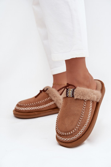 Šlepetės Moteriškas su kailiuku I Haftem rudos spalvos Perivelle