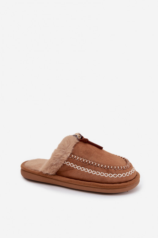 Šlepetės Moteriškas su kailiuku I Haftem rudos spalvos Perivelle