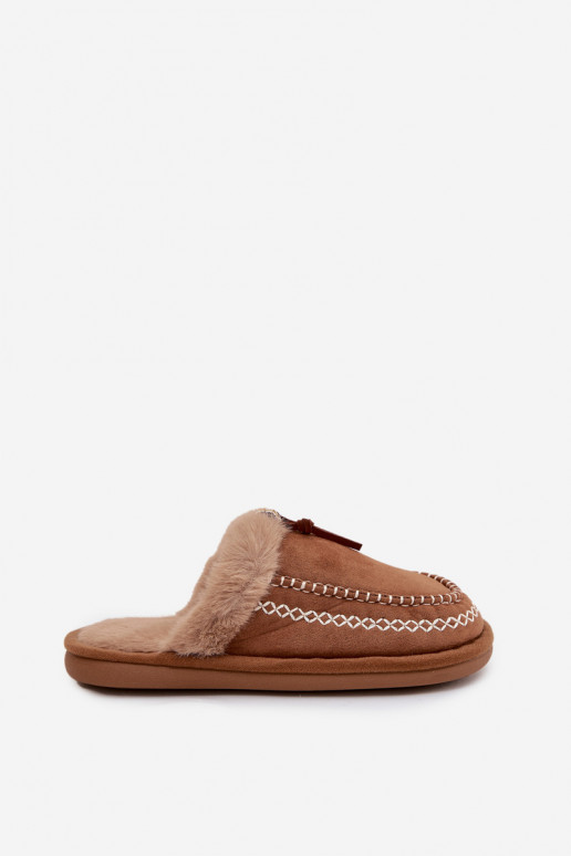 Šlepetės Moteriškas su kailiuku I Haftem rudos spalvos Perivelle