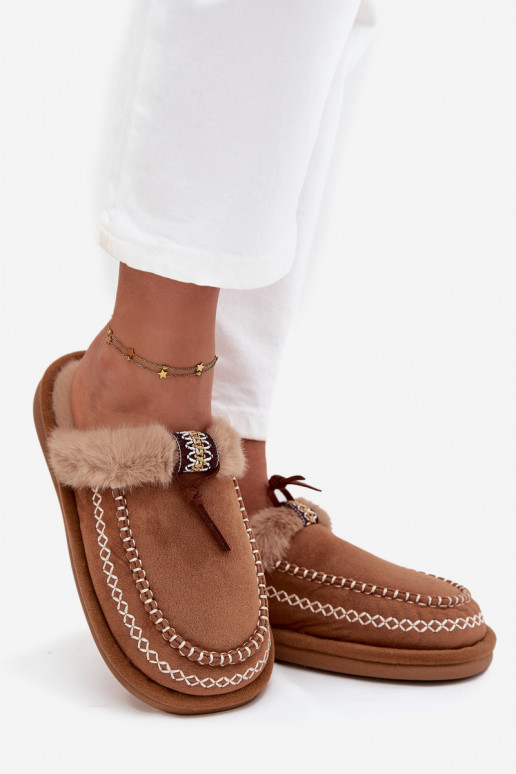 Šlepetės Moteriškas su kailiuku I Haftem rudos spalvos Perivelle