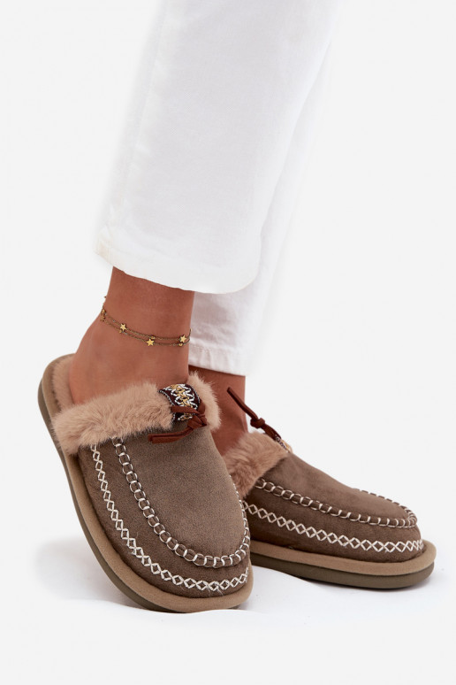 Šlepetės Moteriškas su kailiuku I Haftem žalios spalvos Perivelle