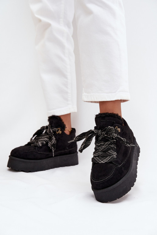 su raišteliais sniego batai Moteriškas su platforma pašiltinti su kailiuku viduje juodos spalvos Tavelle su raišteliais sniego batai Moteriškas su platforma pašiltinti su kailiuku viduje juodos spalvos Tavelle