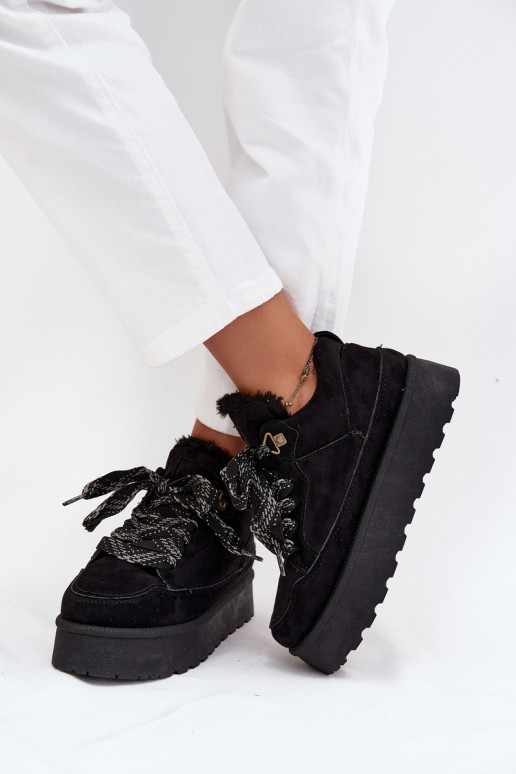 su raišteliais sniego batai Moteriškas su platforma pašiltinti su kailiuku viduje juodos spalvos Tavelle su raišteliais sniego batai Moteriškas su platforma pašiltinti su kailiuku viduje juodos spalvos Tavelle