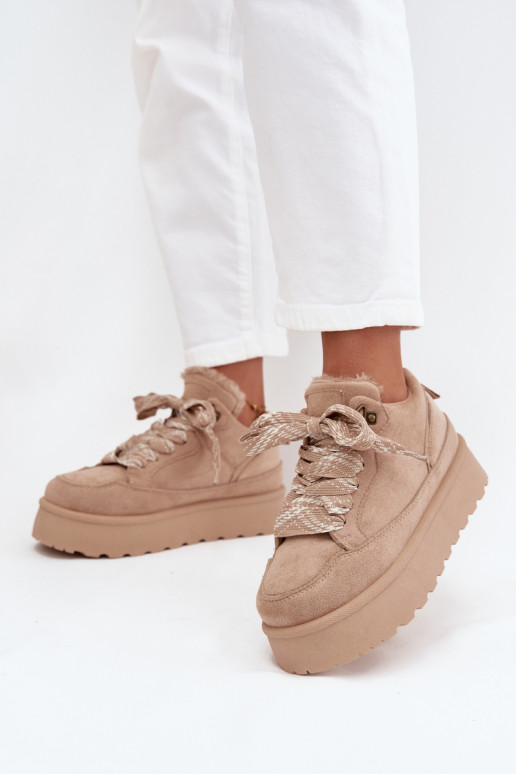 su raišteliais sniego batai Moteriškas su platforma pašiltinti su kailiuku viduje smėlio spalvos Tavelle su raišteliais sniego batai Moteriškas su platforma pašiltinti su kailiuku viduje smėlio spalvos Tavelle