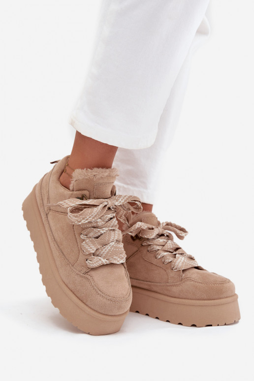 su raišteliais sniego batai Moteriškas su platforma pašiltinti su kailiuku viduje smėlio spalvos Tavelle su raišteliais sniego batai Moteriškas su platforma pašiltinti su kailiuku viduje smėlio spalvos Tavelle