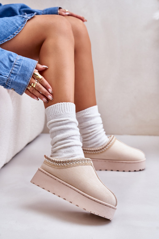 sniego batai Moteriškas su platforma pašiltinti su kailiuku viduje dramblio kaulo spalvos Remenia