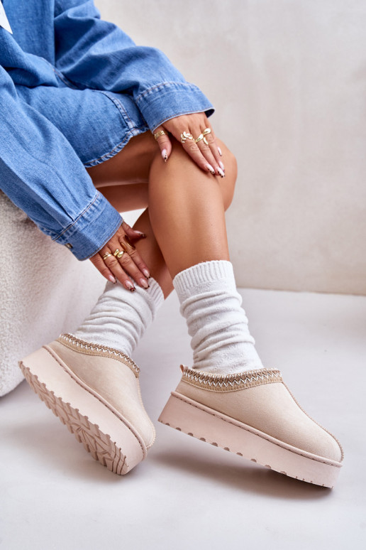 sniego batai Moteriškas su platforma pašiltinti su kailiuku viduje dramblio kaulo spalvos Remenia