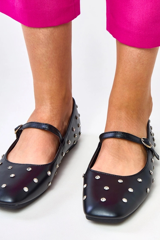 Juodos balerinos su kristalais „Heidi"