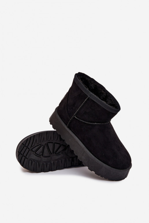 sniego batai Vaikiški pašiltinti su kailiuku viduje SS374018 juodos spalvos sniego batai Vaikiški pašiltinti su kailiuku viduje SS374018 juodos spalvos