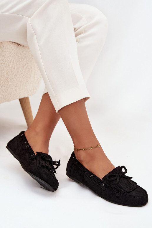 moteriški mokasinai su kutais I Kokardką juodos spalvos Olivianne