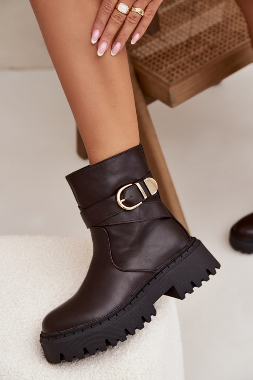 pašiltinti Moteriški aulinukai su aukso spalvos sagtimis CzekoladoĮe Elanore