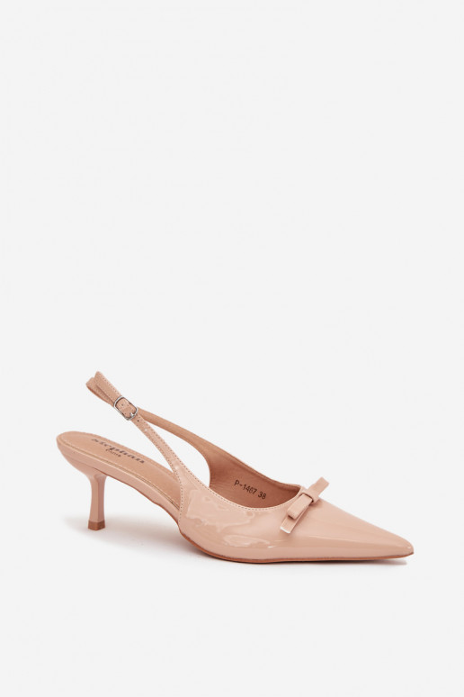 su lako efektu Bateliai su plonais kulniukais su kaspinais Nude Olvena