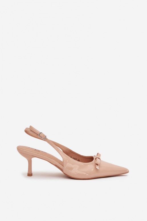 su lako efektu Bateliai su plonais kulniukais su kaspinais Nude Olvena