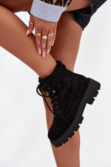 pašiltinti batai Moteriški aulinukai su raišteliais juodos spalvos Lyrinne 2
