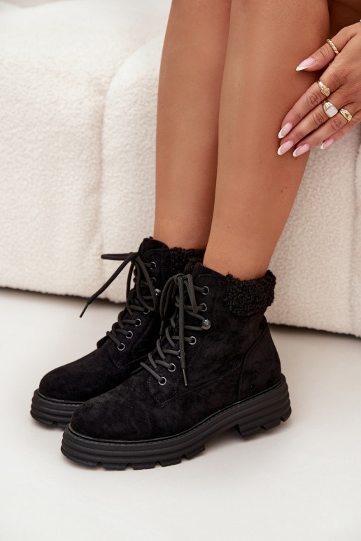 pašiltinti batai Moteriški aulinukai su raišteliais juodos spalvos Lyrinne pašiltinti batai Moteriški aulinukai su raišteliais juodos spalvos Lyrinne