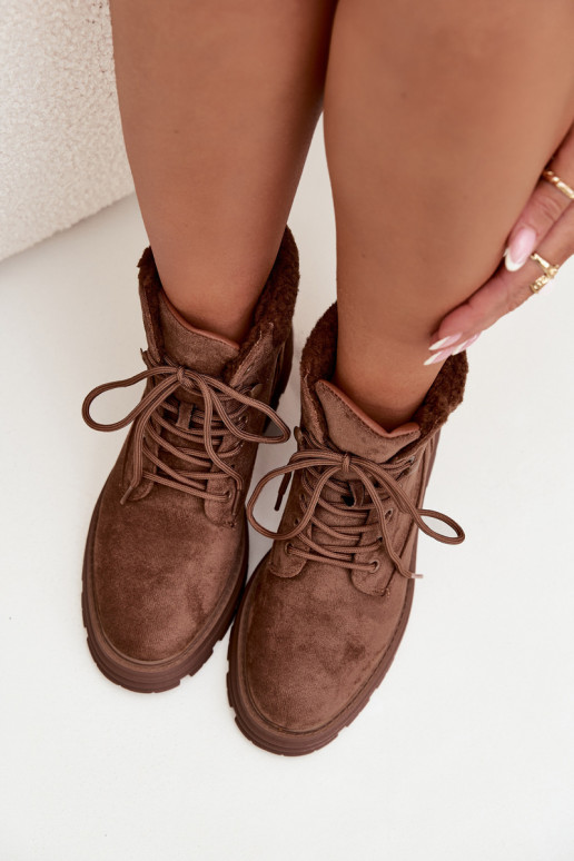 pašiltinti batai Moteriški aulinukai su raišteliais rudos spalvos Lyrinne pašiltinti batai Moteriški aulinukai su raišteliais rudos spalvos Lyrinne