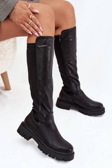 pašiltinti moteriški ilgaauliai batai Į Pilį juodos spalvos Harlina