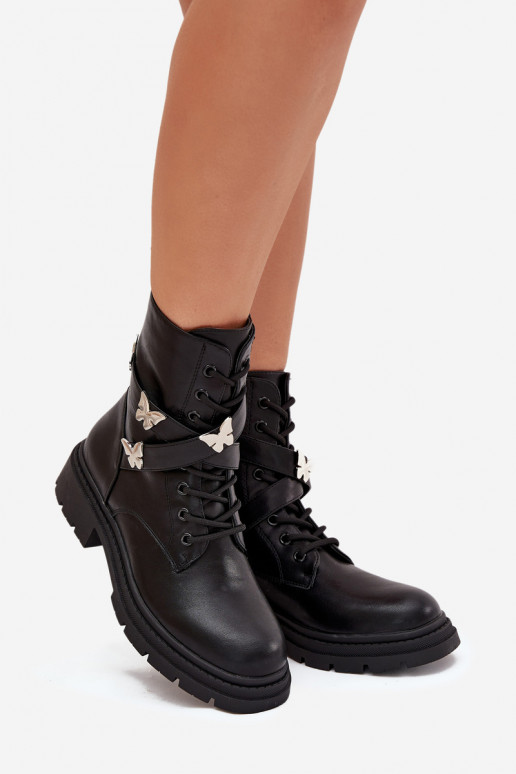 pašiltinti Darbiniai kulkšnies batai su dirželiais I sidabro spalvosmi Przypinkami juodos spalvos Kaelina pašiltinti Darbiniai kulkšnies batai su dirželiais I sidabro spalvosmi Przypinkami juodos spalvos Kaelina