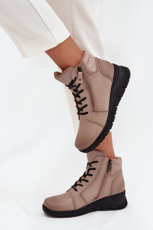 Oda Moteriški aulinukai Ant platformos pašiltinti Vinceza 39963 smėlio spalvos Oda Moteriški aulinukai Ant platformos pašiltinti Vinceza 39963 smėlio spalvos