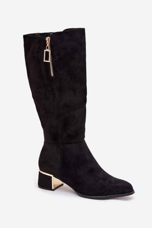 moteriški ilgaauliai batai su kulniukaissuiš eko zomšosu juodos spalvos Lyvienne moteriški ilgaauliai batai su kulniukaissuiš eko zomšosu juodos spalvos Lyvienne