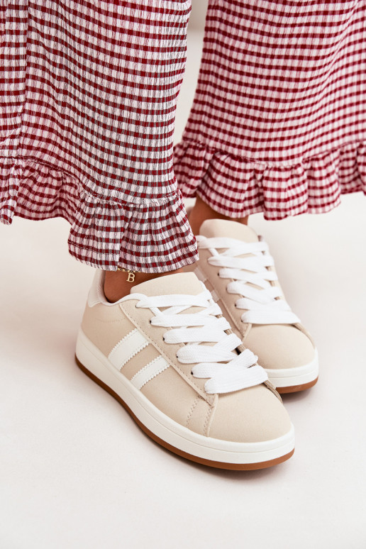 sportiniai bateliai Sneakers modelio batai Moteriškas iš eko odos smėlio spalvos Ravina