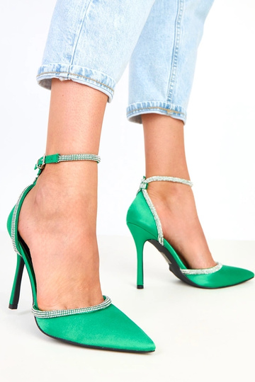 Žali satininiai aukštakulniai su cirkoniais užsegami ties kulkšnimi Zizia 2