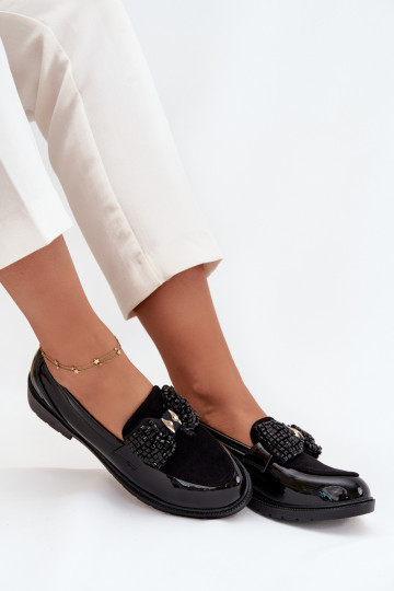 Lakuoti mokasinai su širdimi juodos spalvos 2