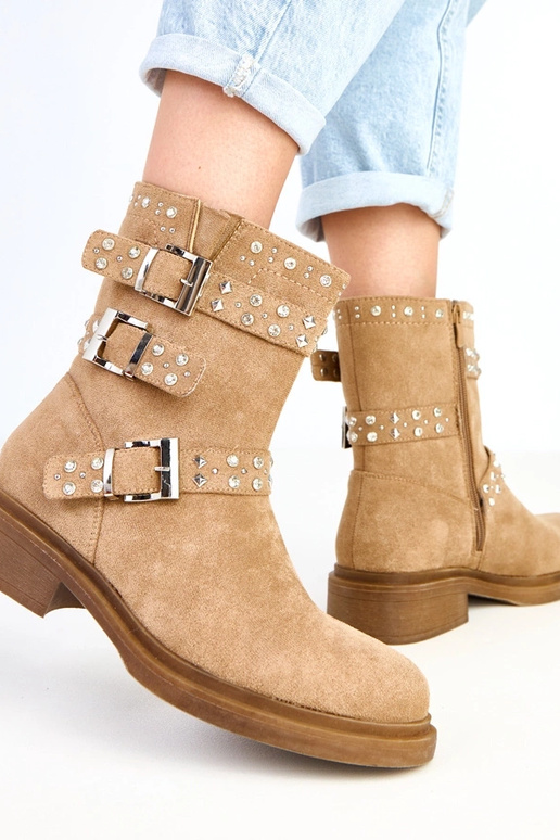 Rudos botinės su cirkoniais ant žemo... Rudos botinės su cirkoniais ant žemo...