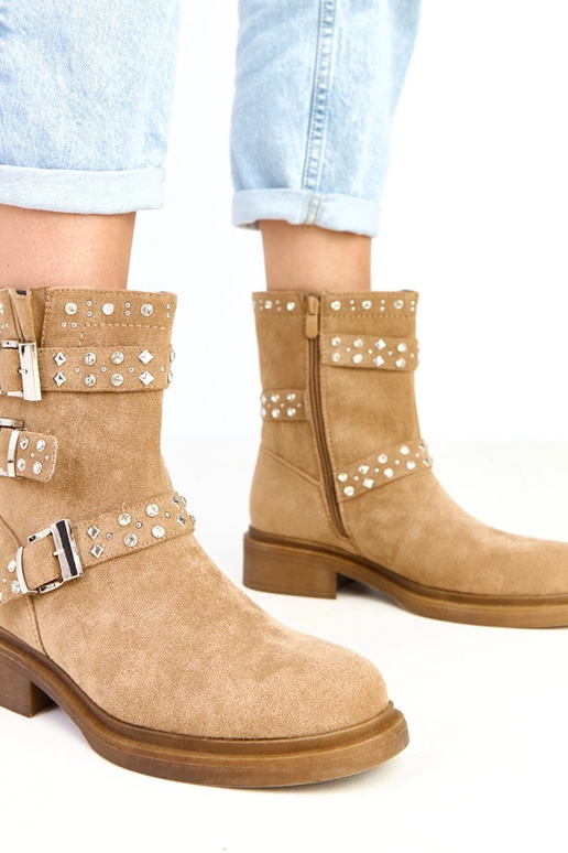 Rudos botinės su cirkoniais ant žemo... Rudos botinės su cirkoniais ant žemo...